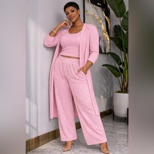 Elegant Pink Women's Knit Pants Set